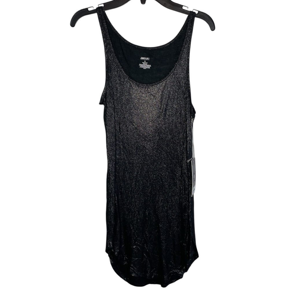 NWT Jennifer Lopez Black & Silver Metallic Crewneck Racerback Ribbed Tank Top
